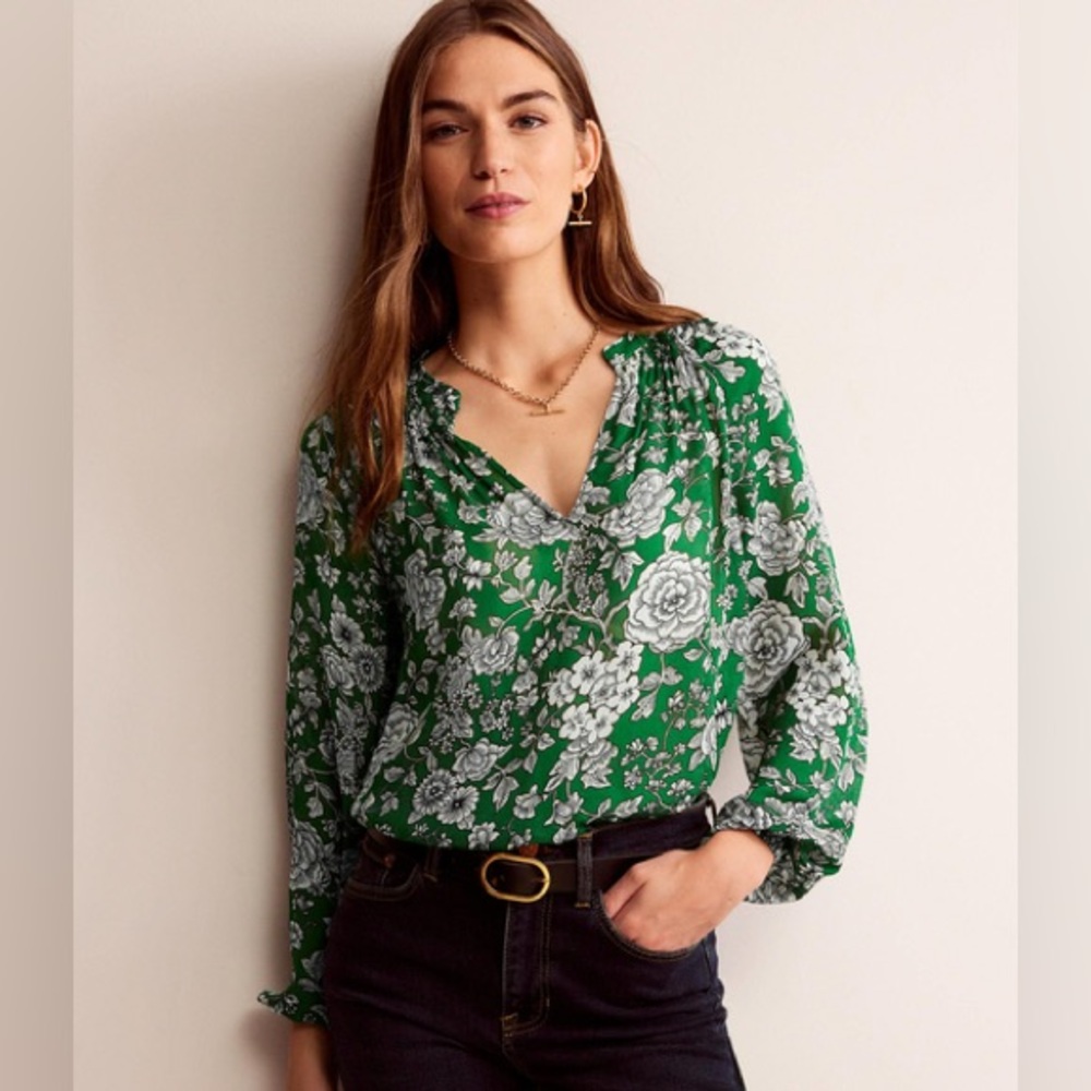 Boden Green Floral Long-Sleeve Blouse - Picture 5 of 5